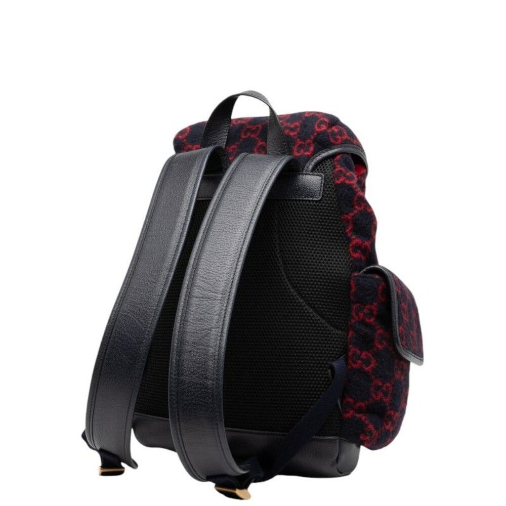 Gucci GG Wool Backpack Navy Red Wool Leather - Picture 2 of 7